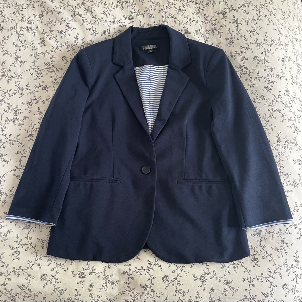Original Nicole Miller Navy Blue Blazer with Striped Lining
